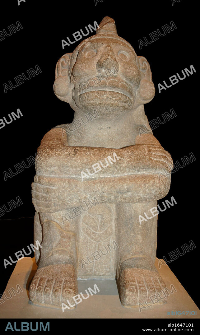 Stone seated figure of Xochipilli, AD 1325-1521 from Mexico. Aztec Xochipilli was the Mexica god of music and dance. His name in Nahuatl, the language spoken by the Mexica, means 'Flower Prince'. He was also called Macuilxochitl. Music and dance played an important role in Mexica religious and public ceremonies.