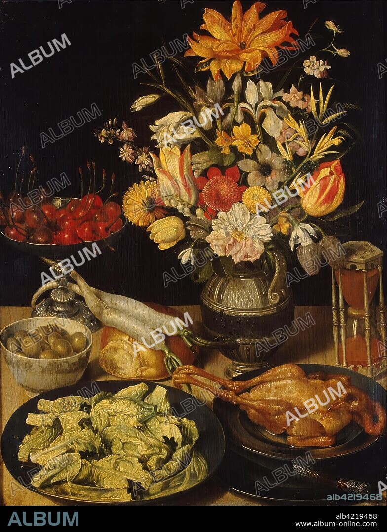 GEORG FLEGEL. 'Still Life with Flowers and Snacks'. Germany, Between 1630 and 1635. Dimensions: 52,5x41 cm.