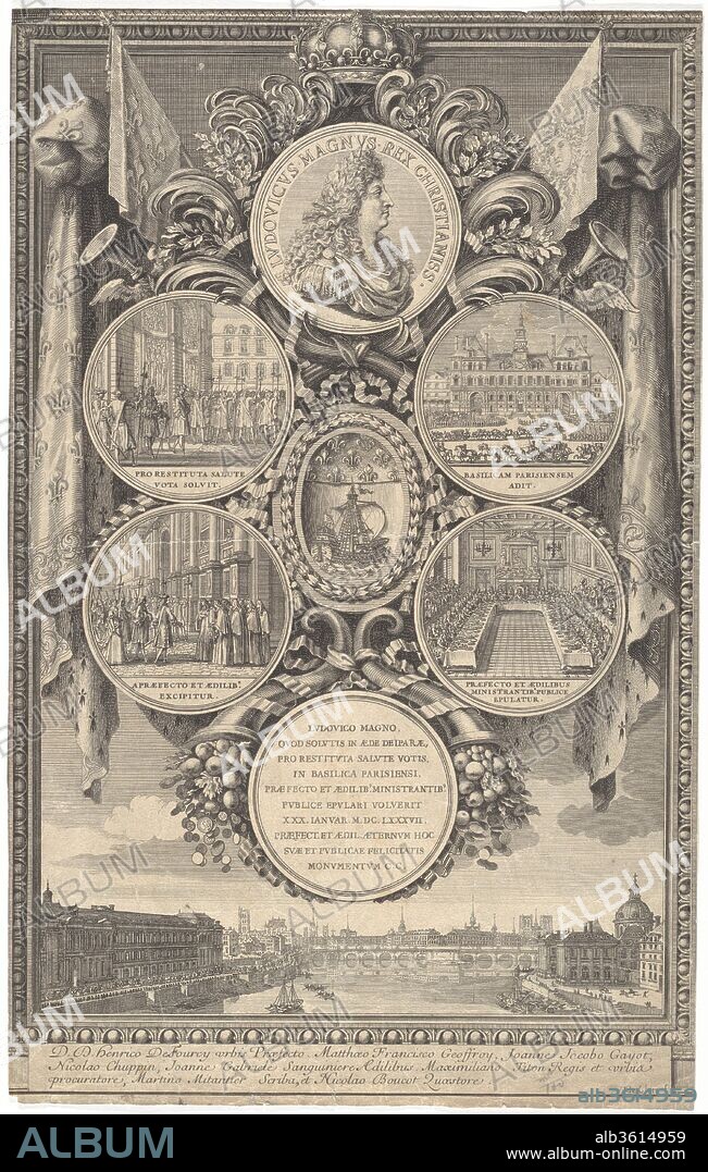 SÉBASTIEN LECLERC I. The Reception of Louis XIV at the Hôtel de Ville on the Occasion of his Recovery, January 30, 1687. Artist: Sébastien Leclerc I (French, Metz 1637-1714 Paris). Dimensions: sheet: 14 9/16 x 9 1/16 in. (37 x 23 cm). Date: 1687.