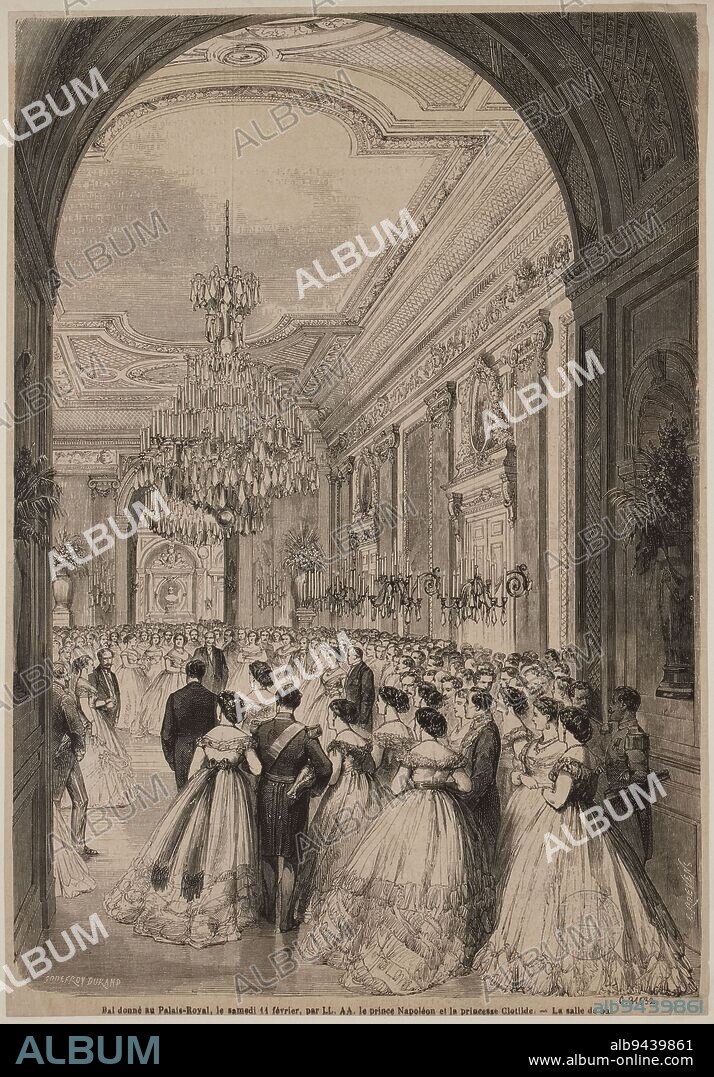 Ball given to the Palais-Royal, Saturday, February 11, by LL. AA. the Prince Napoleon and the Princess Clotilde, Roevens, E., Engraver, Godefroy-Durand, Author of the model, Print, Manuscripts, printed matter, binding, Graphic arts, Periodical illustration, Wood engraving, Height: 32.8 cm, Width: 22.9 cm.