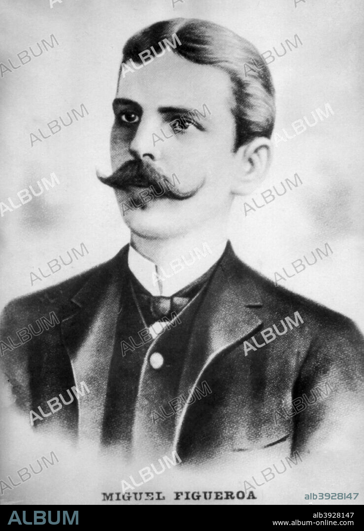 Miguel Figueroa. Famous and influential speaker of Cuba, traveled to Spain and Italy; joined the Autonomist Party ; was a member of the  Courts (Cortes) and  in a memorable speech in Congress in 1886,  requested the abolition of slavery. He died in 1883. Cigar card from the History of Cuba, Geografico Universal, Propaganda de los Cigarros Susini y La Corona, Tabacalera Cubana.