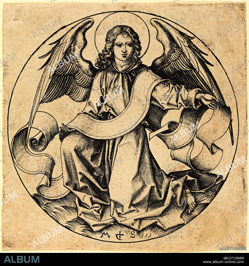 MARTIN SCHONGAUER. The Angel of Saint Matthew. Dated: c. 1490. Medium: engraving.