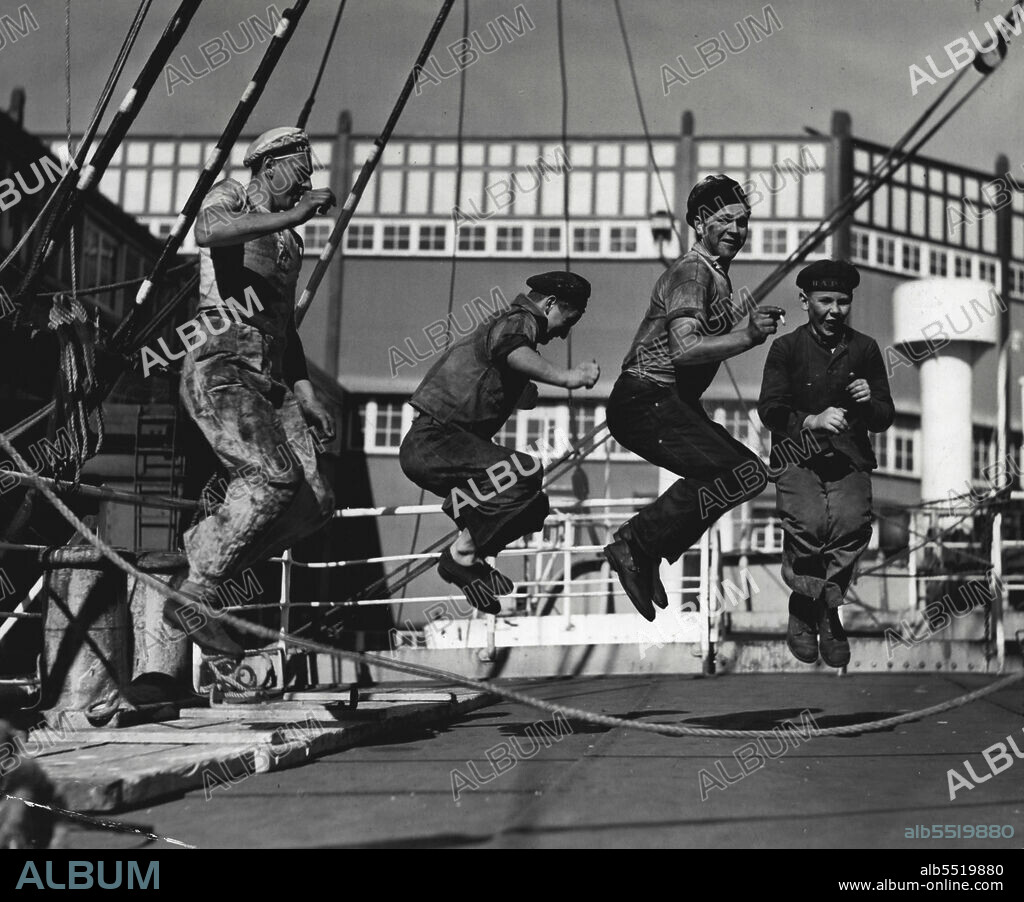 S Farrell, German sea men at play on board the Magdeburg. June 15, 1938.