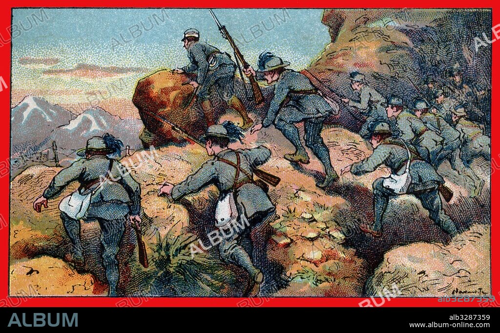 FRANCISCO NAVARRETE SIERRA. Primera guerra mundial (1914-1918). Los bersaglieri atacan una posición austríaca en Montfalcone.