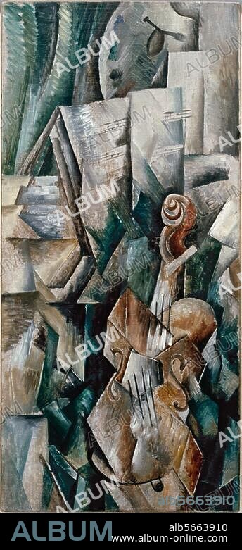 GEORGES BRAQUE. Braque, Georges. 1882-1963. "Violin and Palette", 1909/10. Oil on canvas, 91.7 × 42.8cm. New York, Solomon R Guggenheim Museum.