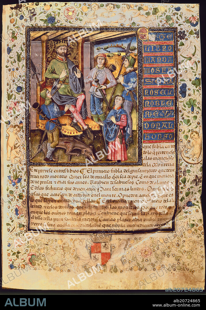 ALFONSO X EL SABIO (1221-1284). LIBRO DE LA MONTERIA DE ALFONSO XI-UN PERRO HERIDO-S XIV.