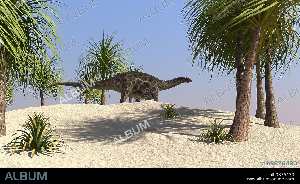 Dicraeosaurus walking in a tropical environment.