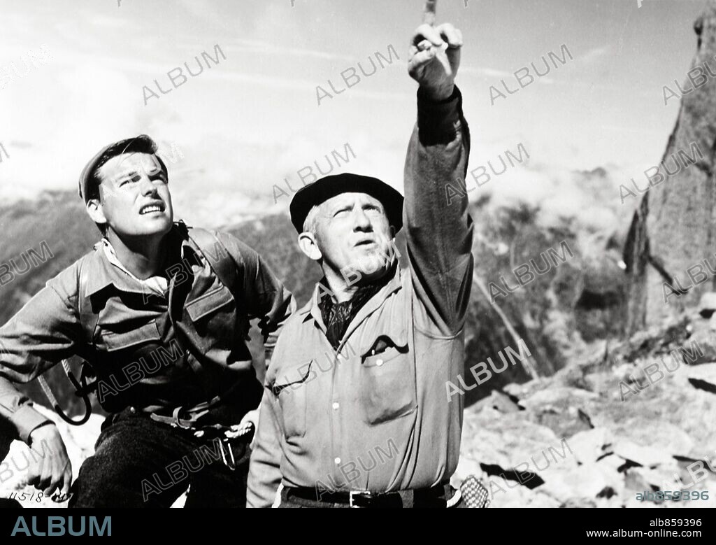 ROBERT WAGNER and SPENCER TRACY in THE MOUNTAIN, 1956, directed by EDWARD DMYTRYK. Copyright PARAMOUNT PICTURES.