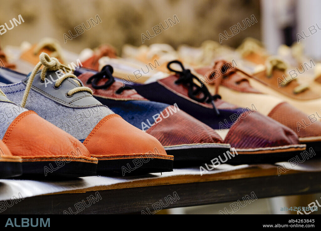 Porqueres, typical Mallorcan shoes, regional market, Sineu, Mallorca, Balearic Islands, Spain, Europe.