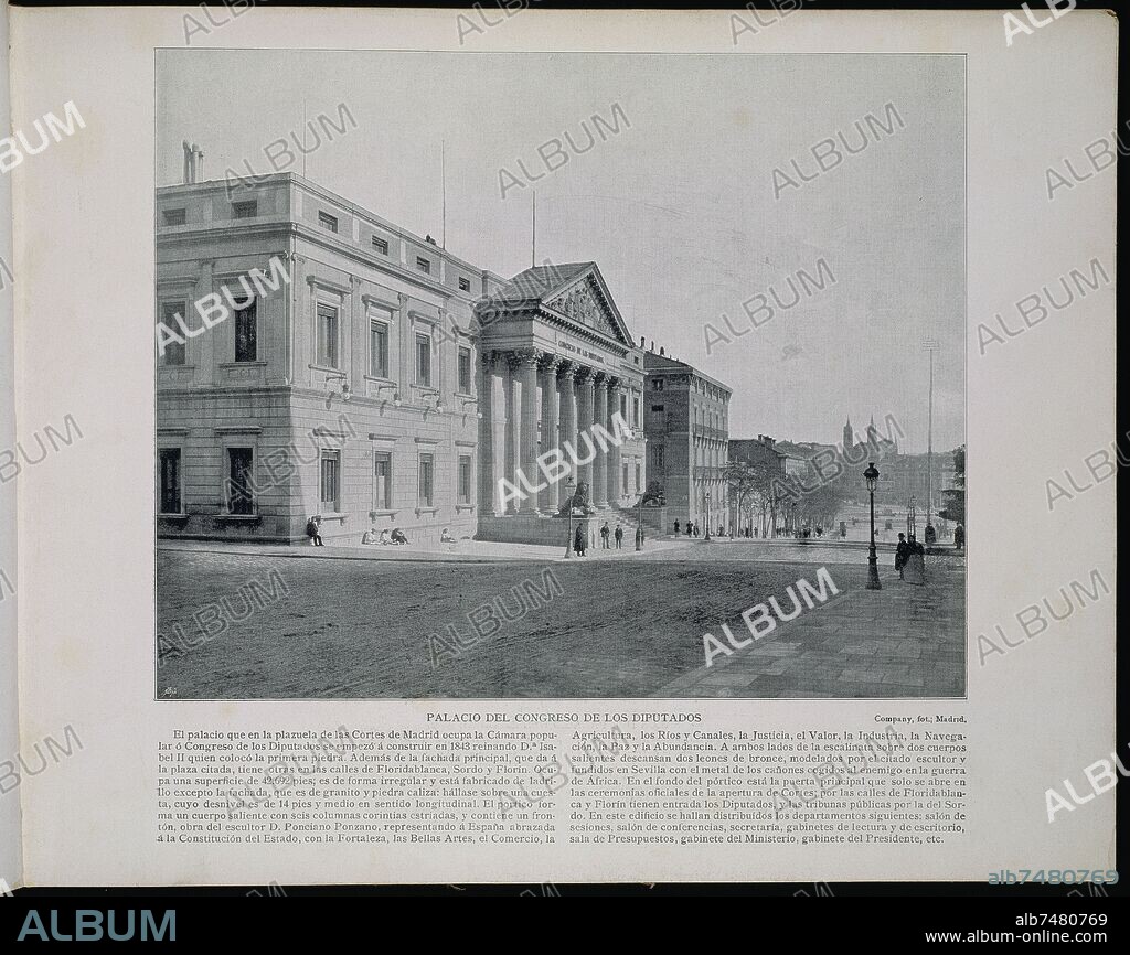 FOTOGRAFIA ANTIGUA EN BLANCO Y NEGRO DEL PALACIO DEL CONGRESO DE LOS DIPUTADOS -  PRINCIPIOS DEL SIGLO XX.
