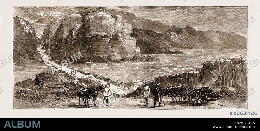 LORD LYTTON AND THE AFGHAN CAMPAIGN, 1881: BRIDGE OF BOATS ACROSS THE RIVER INDUS AT KUSHALGHAN.