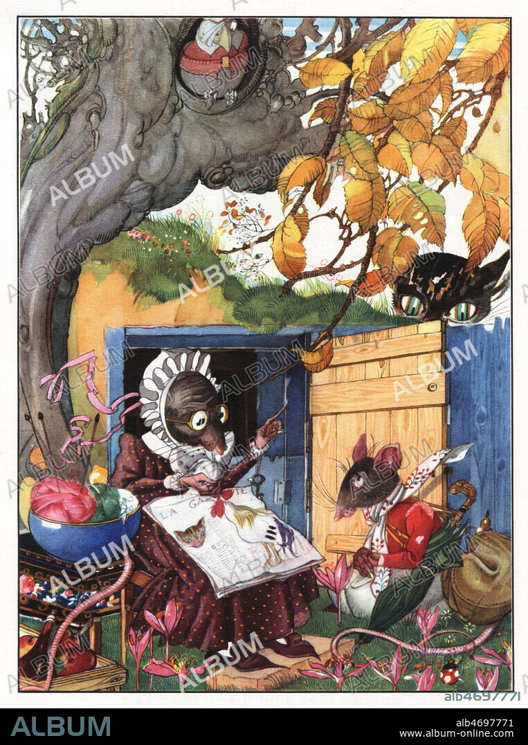 Le cochet, le chat et le souriceau. Illustration de 1958 par Felix LORIOUX (1872-1964) pour Fables de Jean de La FONTAINE (1621-1695). ADAGP. Credit : Collection Jonas/Kharbine-Tapabor.