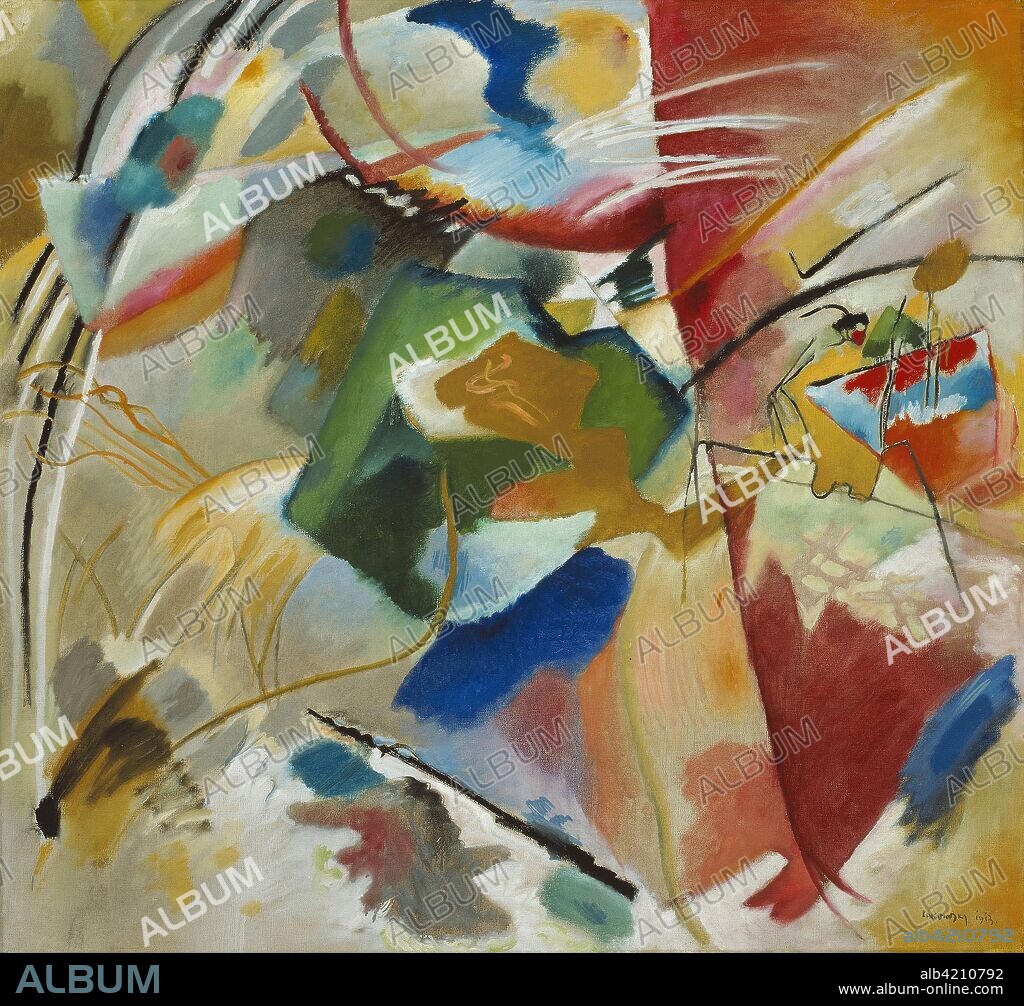 WASSILY KANDINSKY. Painting with Green Center. Vasily Kandinsky; French, born Russia, 1866-1944. Date: 1913. Dimensions: 43 1/4 × 47 1/2 in. (108.9 × 118.4 cm). Oil on canvas. Origin: Germany.