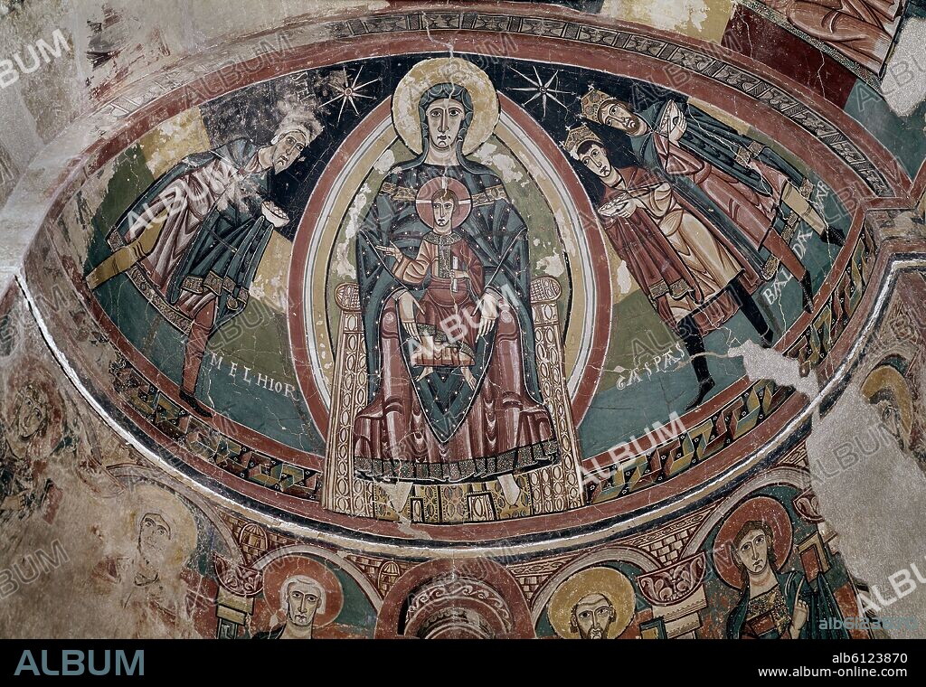 MAESTRO DE TAHULL (SIGLO XII). DETALLE DEL MURAL DEL ABSIDE DE LA IGLESIA DE SANTA MARIA DE TAHULL - ROMANICO CATALAN - SIGLO XII - CONJ Nº 949.