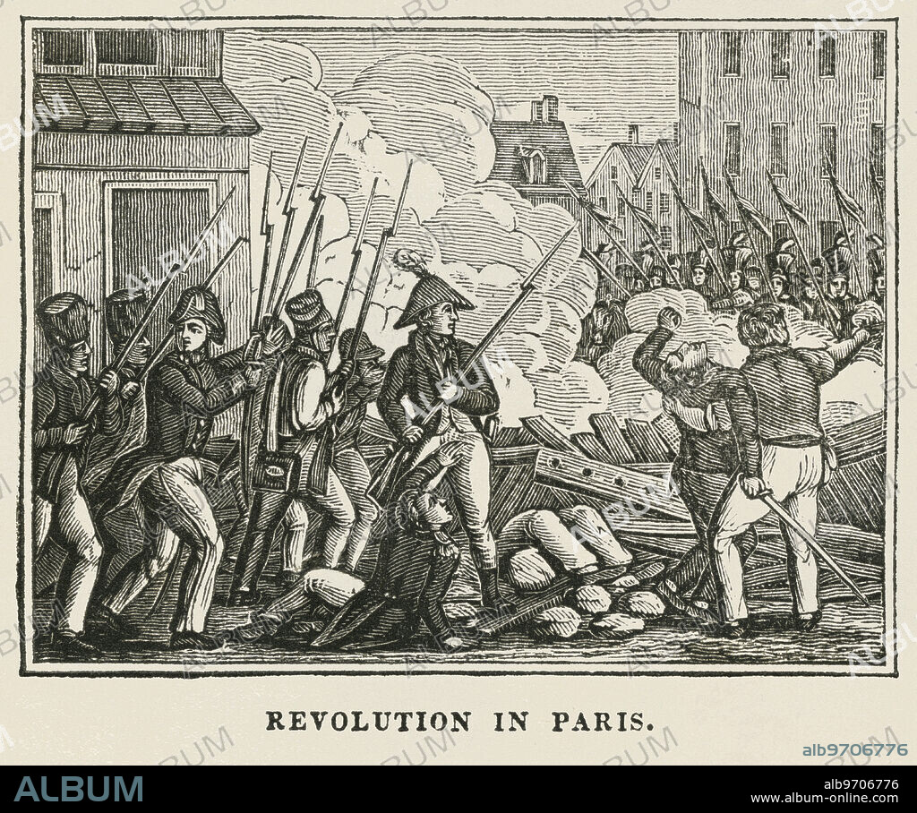 Revolution in Paris, Illustration from the Book, Historical Cabinet, L.H. Young Publisher, New Haven, 1834.