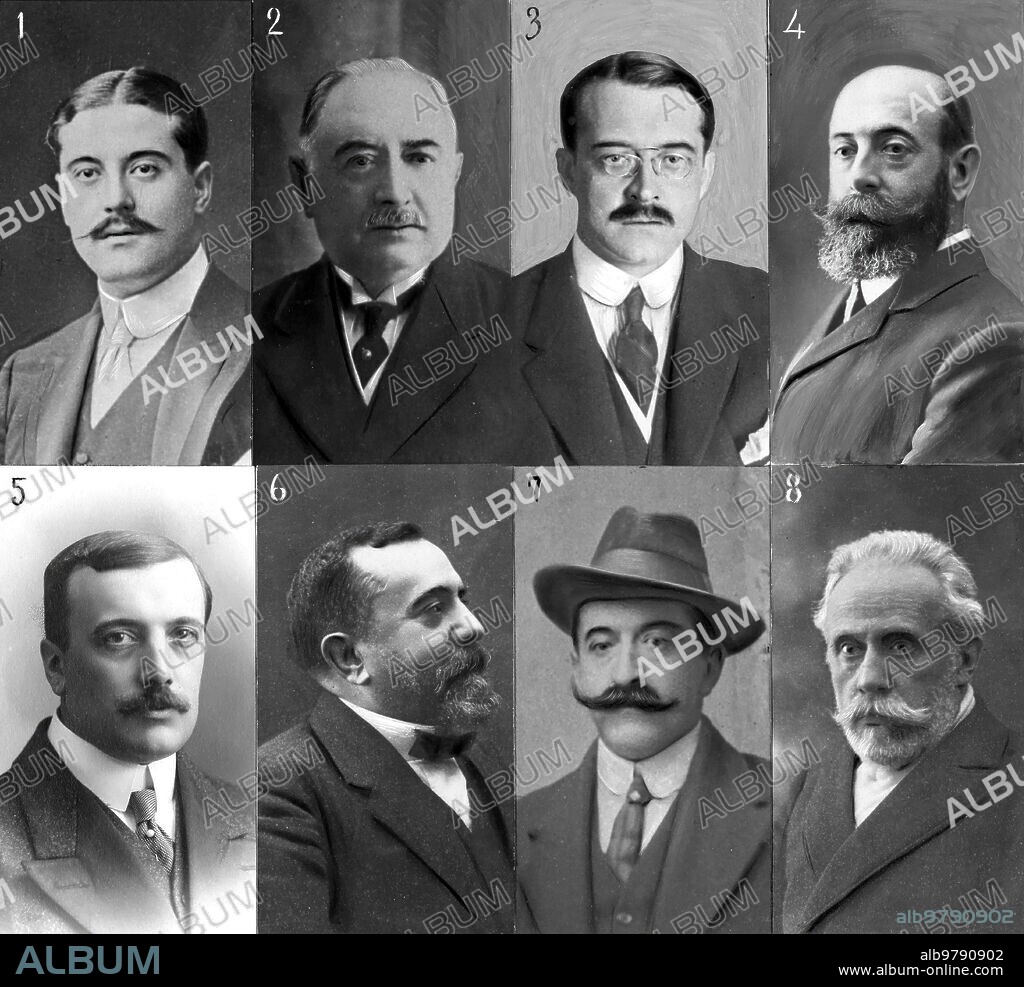 ALFONSO SÁNCHEZ PORTELA. April 1916. The Deputies to Cortes for Madrid. 1. -Count of Santa Engracia. 2. - Mr. Antonio Alesanco. 3. -D. Juan José Conde y Duque. 4. -Don Francisco Setuain. 5 D. Andrés Aragón. 6. - Mr. Roberto Castrovido. 7. -D. Miguel Morayta. 8. -D. Pablo Iglesias.