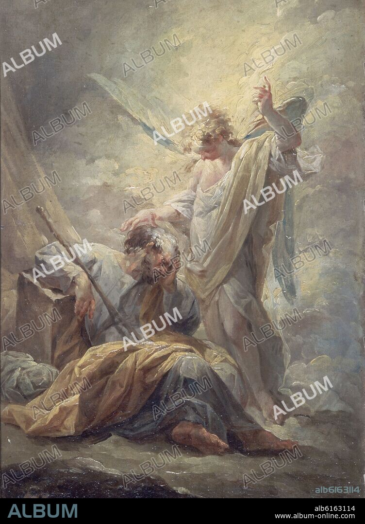 VICENTE LOPEZ PORTAÑA. EL SUEÑO DE SAN JOSE - 1791-1792 - OLEO SOBRE PAPEL PEGADO A CARTON - 27 x 19 cm - NP 3140.