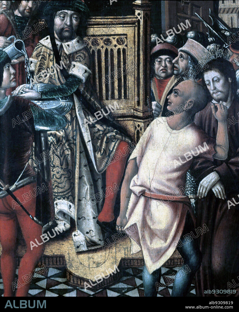 PILATOS , PONCIO. PROCURADOR ROMANO . S/1 D.JC. JESUCRISTO ANTE PILATOS TABLA CASTELLANA HACIA EL AÑO 1500. MUSEO LAZARO GALDIANO . MADRID.