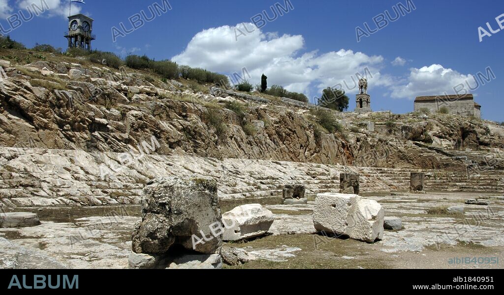 Greece. Ancient Eleusis. Location of a sanctuary where took place the Eleusinian Mysteries. Ruins of the Telesterion.