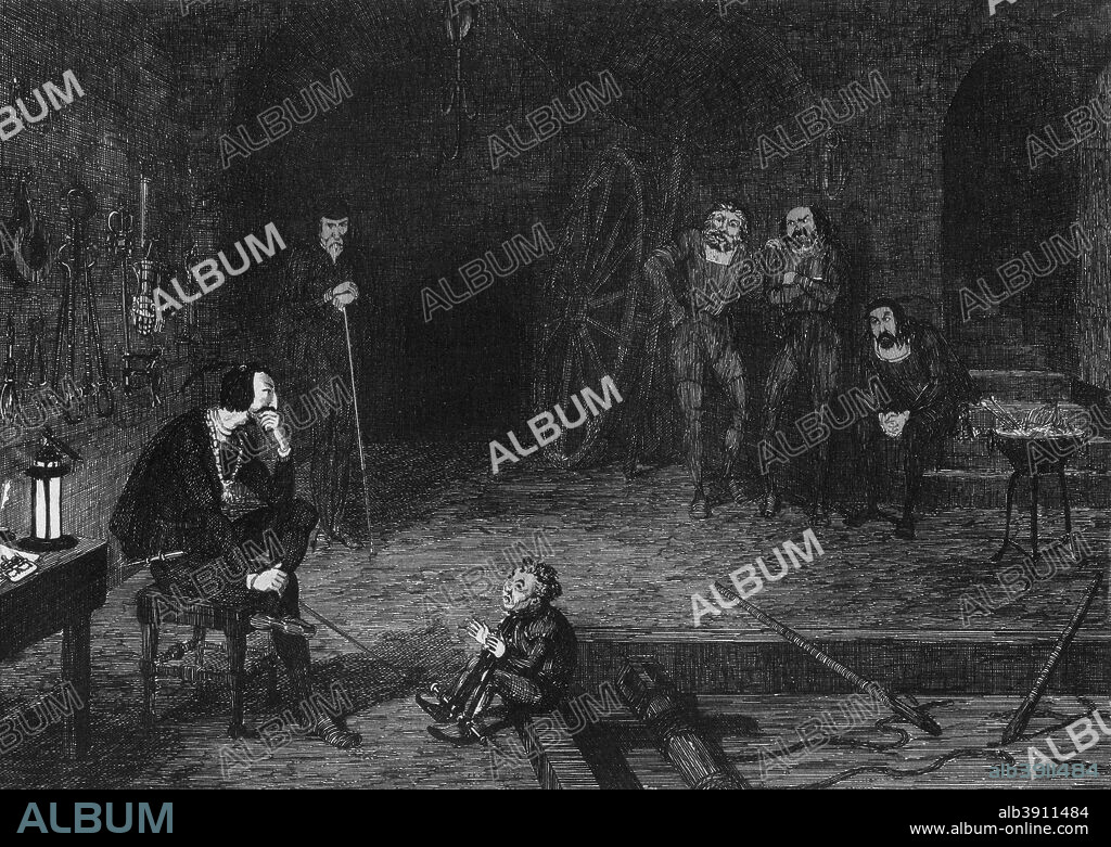 Xit wedded to the 'scavenger's daughter', 1840. A print from The Tower of London a Historical Romance, by William Harrison Ainsworth. (London, 1840).