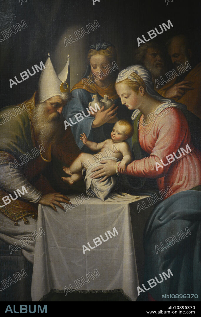 BERNARDINO CAMPI (1521-1591). ITALIAN PAINTER.. Bernardino Campi (1521-1591). Pintor italiano. Presentación de Jesús en el Templo, h. 1572. Oleo sobre lienzo (91,5 x 170 cm). Detalle. Museo Civico Ala Ponzone. Cremona. Italia.