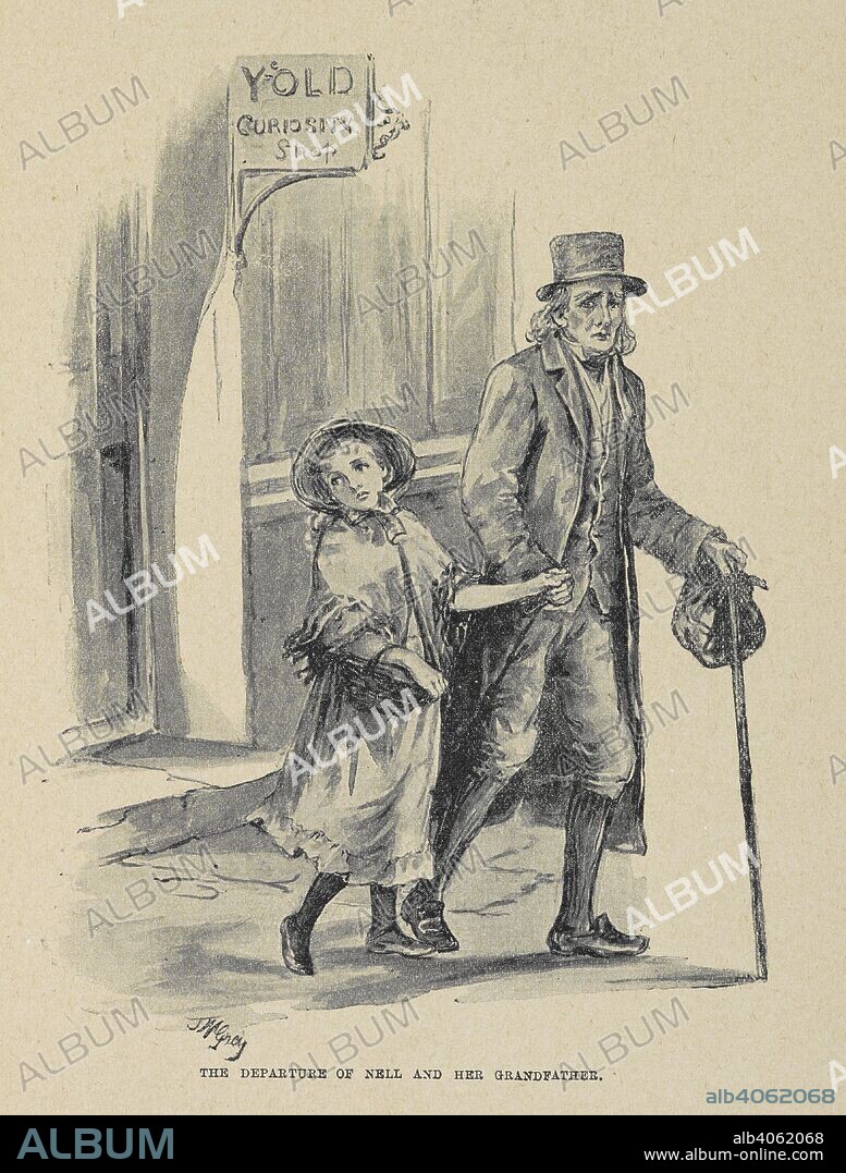 'The departure of Nell and his grandfather'. Characters in 'the old curiosity shop', the novel by Charles Dickens. Children's stories from Dickens, re-told by his grand-daughter and others / illustrated by Frances Brundage [et al] ; edited by Edric Vredenburg. London : Raphael Tuck & Sons, [1897]. Source: YK.2000.a.12945 page 19. Language: English.