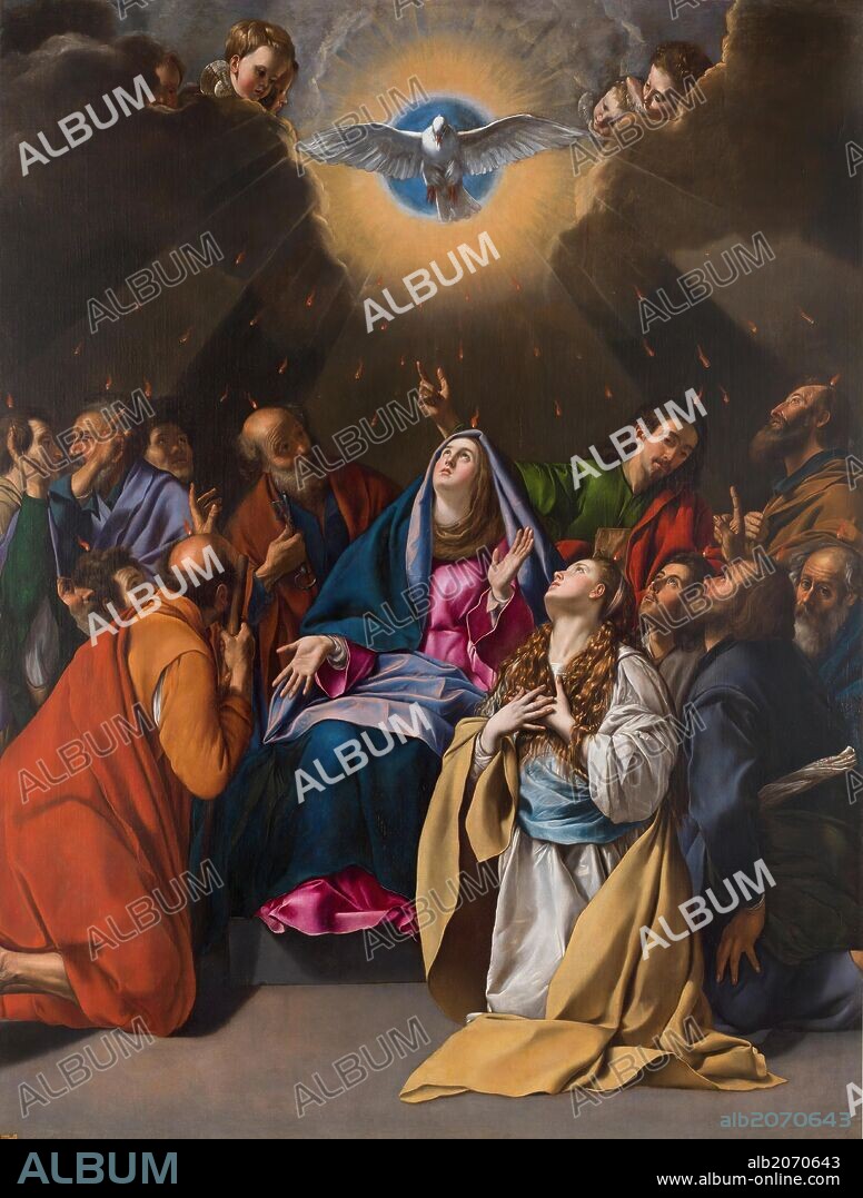 JUAN BAUTISTA MAÍNO. Fray Juan Bautista Maíno / 'Pentecostés', 1615-1620, Escuela Española, Óleo sobre Lienzo, 324 cm x 246 cm, P03286.
