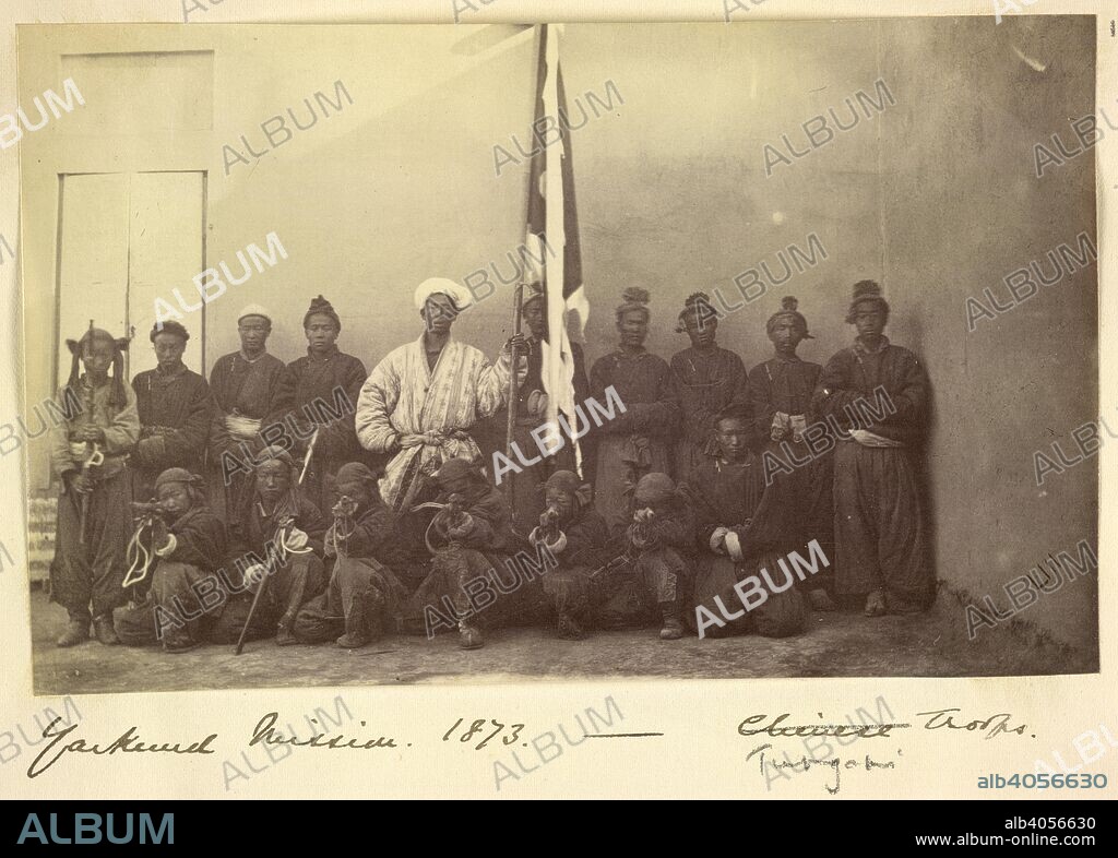 EDWARD FRANCIS CHAPMAN. Yarkund Mission, 1873. - Chinese [sic for Tungani] troops [Kashgar]. A group of soldiers. Dunlop Smith Collection: Sir Charles Aitchison Album of Views in India and Burma. 1873-4. Photograph. Source: Photo 355/1(109). Language: English.
