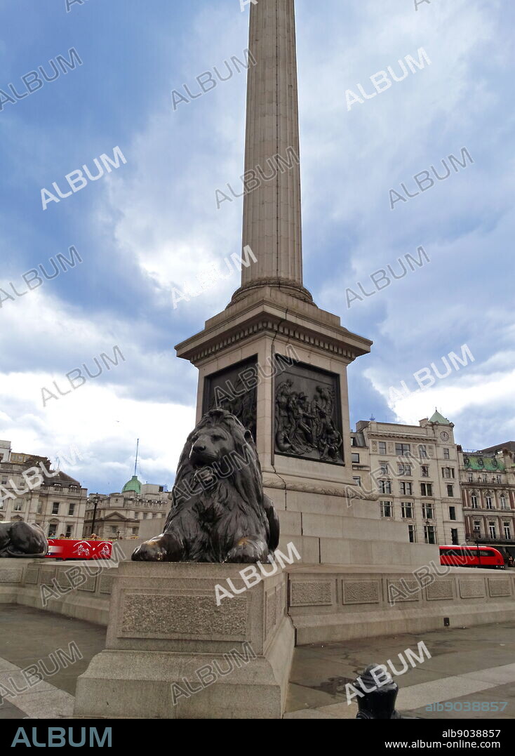 Nelson's Column monument in Trafalgar Square in central London built to commemorate Admiral Horatio Nelson, who died at the Battle of Trafalgar in 1805. The monument was constructed between 1840 and 1843 to a design by William Railton.