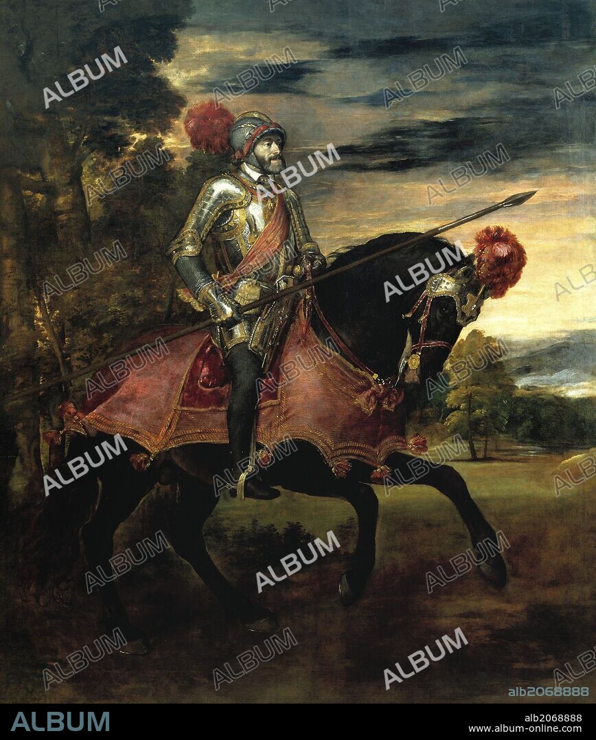 Vecellio di Gregorio Tiziano / 'Carlos V en la Batalla de Mühlberg', 1548, Escuela Italiana, Óleo sobre Lienzo, 335 cm x 283 cm, P00410.