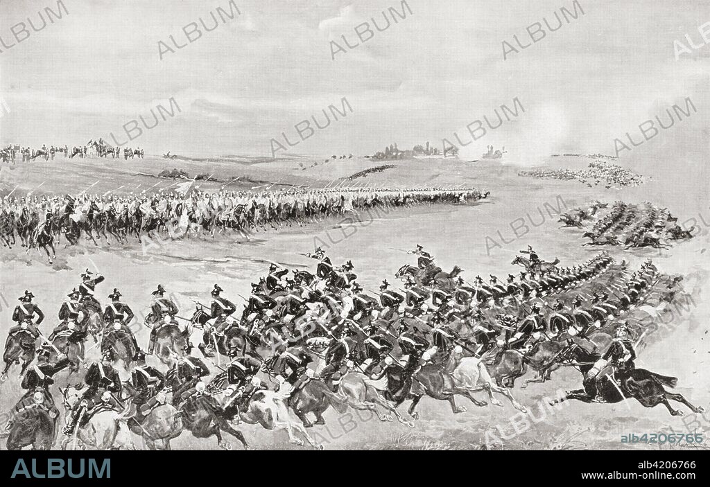 Prussian and Austrian cavalry at The Battle of KÃ¶niggrÃ¤tz, also known as the Battle of Sadowa, SadovÃ¡, or Hradec KrÃ¡love, 3rd July, 1866. It was the decisive battle of the Austro-Prussian War, and resulted in the defeat of the Austrian Empire by the Kingdom of Prussia.  From Hutchinson's History of the Nations, published 1915.
