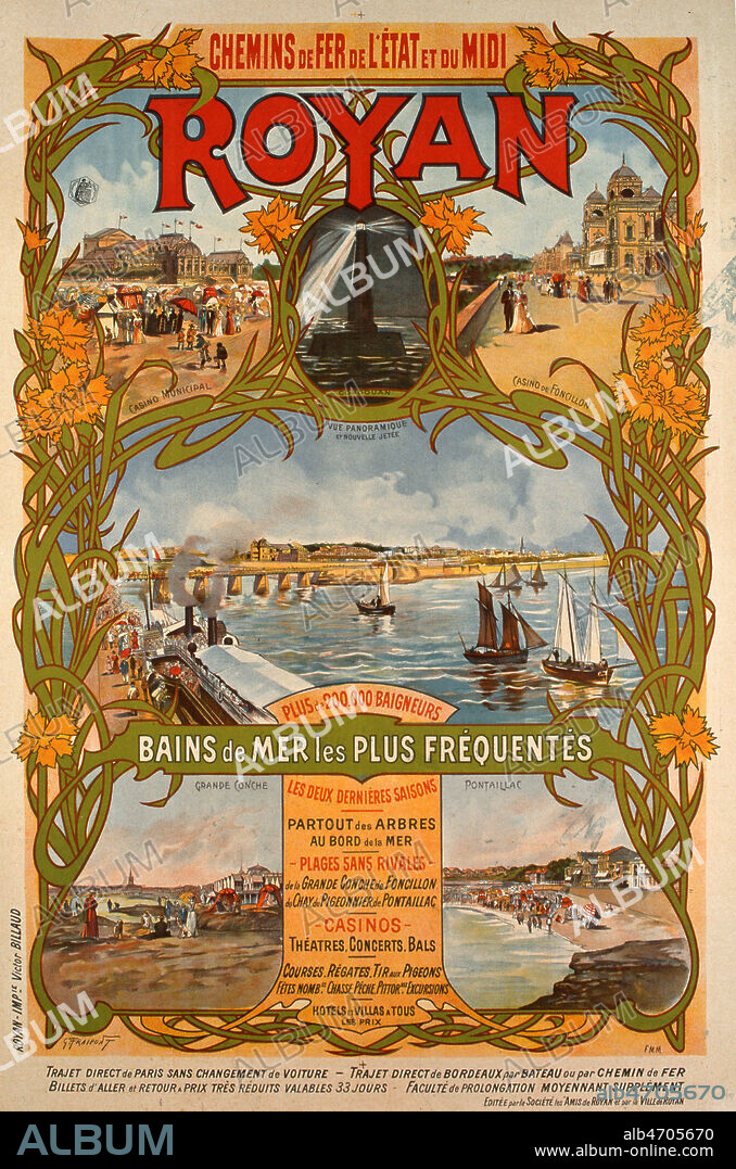 ROYAN. Affiche de tourisme des chemins de fer du Midi, vers 1900. Illustration par PRAIPONT. Credit Collection Perrin/Kharbine Tapabor.