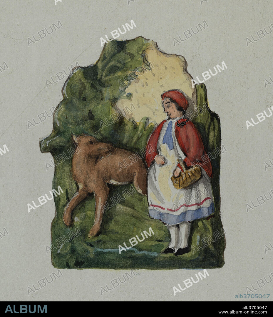 DANA BARTLETT. Pottery Ornament of Little Red Riding Hood. Dated: c. 1937. Dimensions: overall: 32.5 x 24.3 cm (12 13/16 x 9 9/16 in.)  Original IAD Object: 3" High  2" Wide. Medium: watercolor, pen and ink, graphite, and heighteningon paper.