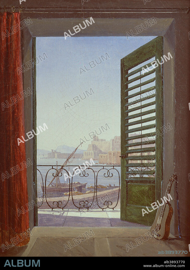 CARL GUSTAV CARUS. Balkon in Neapel / Balkonzimmer mit Ausblick auf den Golf von Neapel / Balcony Room with a View of the Bay of Naples (via Santa Lucia and the Castel dell'Ovo). Date/Period: Ca. 1829-1830. Painting. Oil on canvas. Height: 28.4 cm (11.1 in); Width: 21.3 cm (8.3 in).