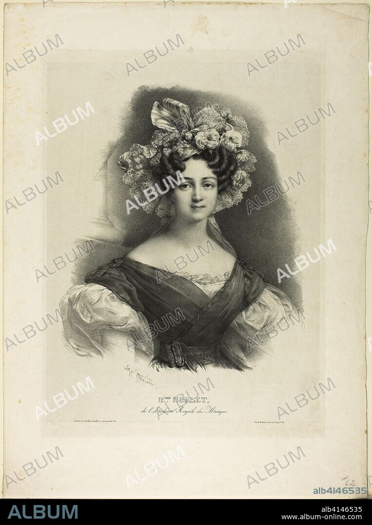 Mlle. Noblet. Pierre Louis Henri Grévedon; French, 1776-1860. Date: 1829-1830. Dimensions: 340 × 268 mm (image); 392 × 298 mm (primary support); 537 × 398 mm (secondary support). Lithograph in black on cream China paper laid, down on cream wove paper. Origin: France.