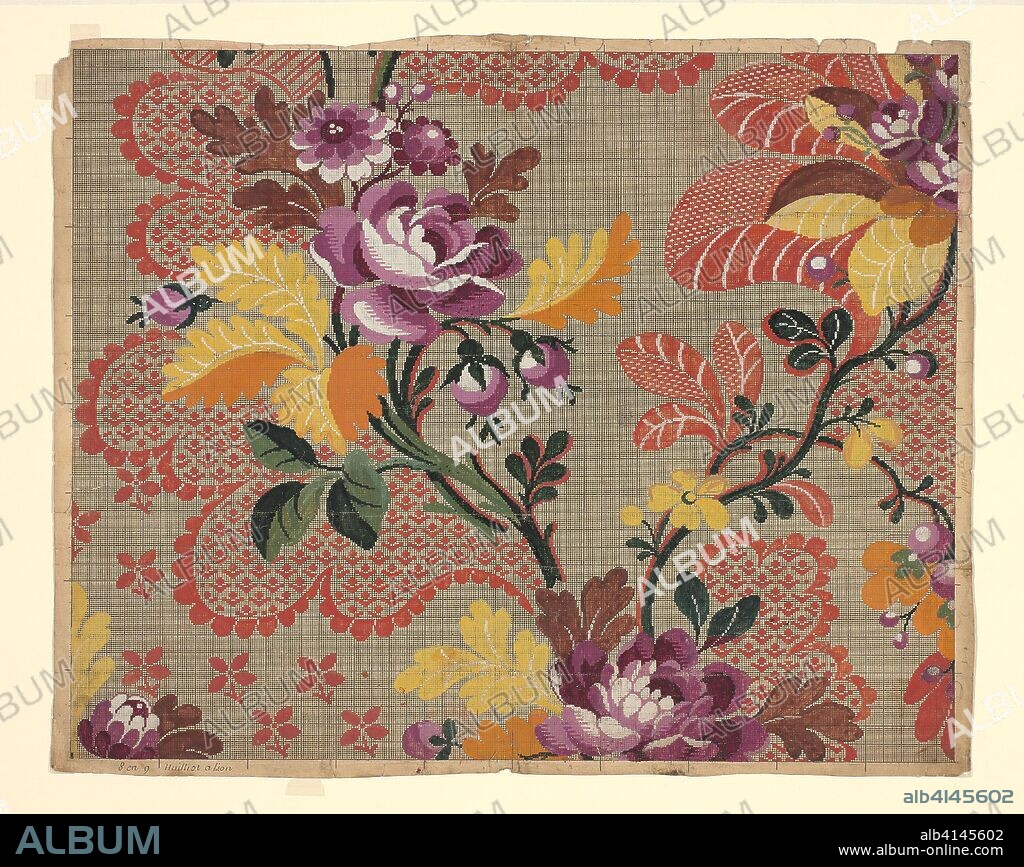 PIERRE HUILLIOT. Mise-en-carte (Point-paper). Possibly designed by Nicolas Guerin et Ce.; France, Lyon. Date: 1760-1790. Dimensions: 45.1 × 56.5 cm (17 3/4 × 22 1/4 in.). Ink and gouache on hand drawn graph paper. Origin: France.