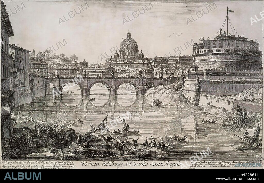 GIOVANNI BATTISTA PIRANESI. 'Ponte Sant' Angelo and Castle Sant' Angelo'. Italy, Middle of 18th Century. Dimensions: 37,8x58,5 cm.