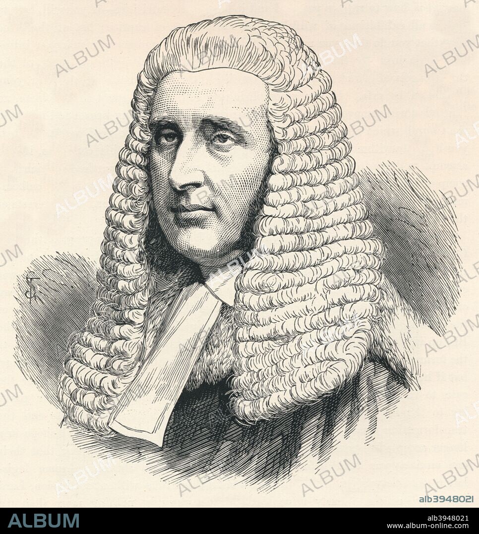 Lord Penzance, judge of the Court of Arches, 1875. In 1860 he was appointed Baron of the Exchequer. In 1863 he was appointed Judge of the Court of Probate and Judge Ordinary of the Divorce Court. He was made a lord in 1869, and given the title Baron Penzance of Penzance, Cornwall. In 1875 he was appointed Judge under the Public Worship Regulation Act (Dean of the Arches), and also became the official principal of the chancery court of York. From Men of Mark: a gallery of contemporary portraits of men distinguished in the Senate, the Church, in science, literature and art, the army, navy, law, medicine, etc. From The Life and Times of The Right Honourable The Marquis of Salisbury, K.G., published by J. S. Virtue & Co. Ltd., 1896.