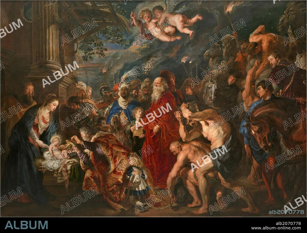 PETER PAUL RUBENS. Pedro Pablo Rubens / 'Adoration of the Magi', 1609; 1628-1629, Flemish School, Oil on canvas, 355,5 cm x 493 cm, P01638.