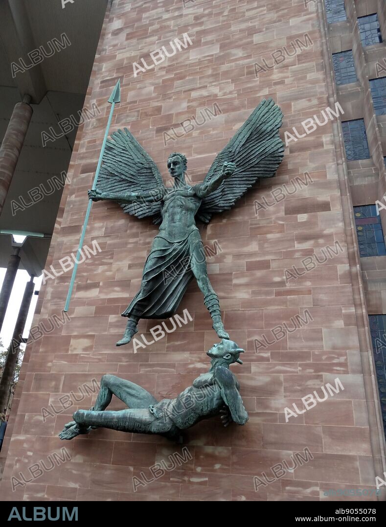 St Michael and the Devil. Sculpture by Jacob Epstein at St Michael's Cathedral, Coventry. built to replace the Cathedral which was bombed during the Second World War 1940.