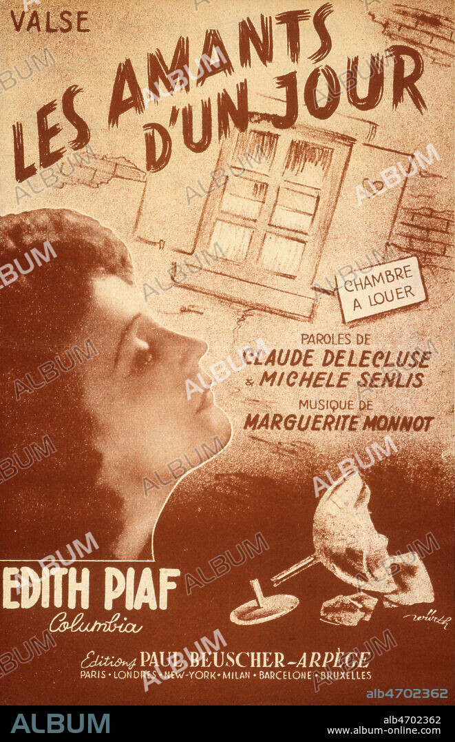 'Les amants d'un jour' : chanson interpretee par Edith PIAF (1915-1963). Couverture de partition de 1956. Credit : Collection KHARBINE-TAPABOR.