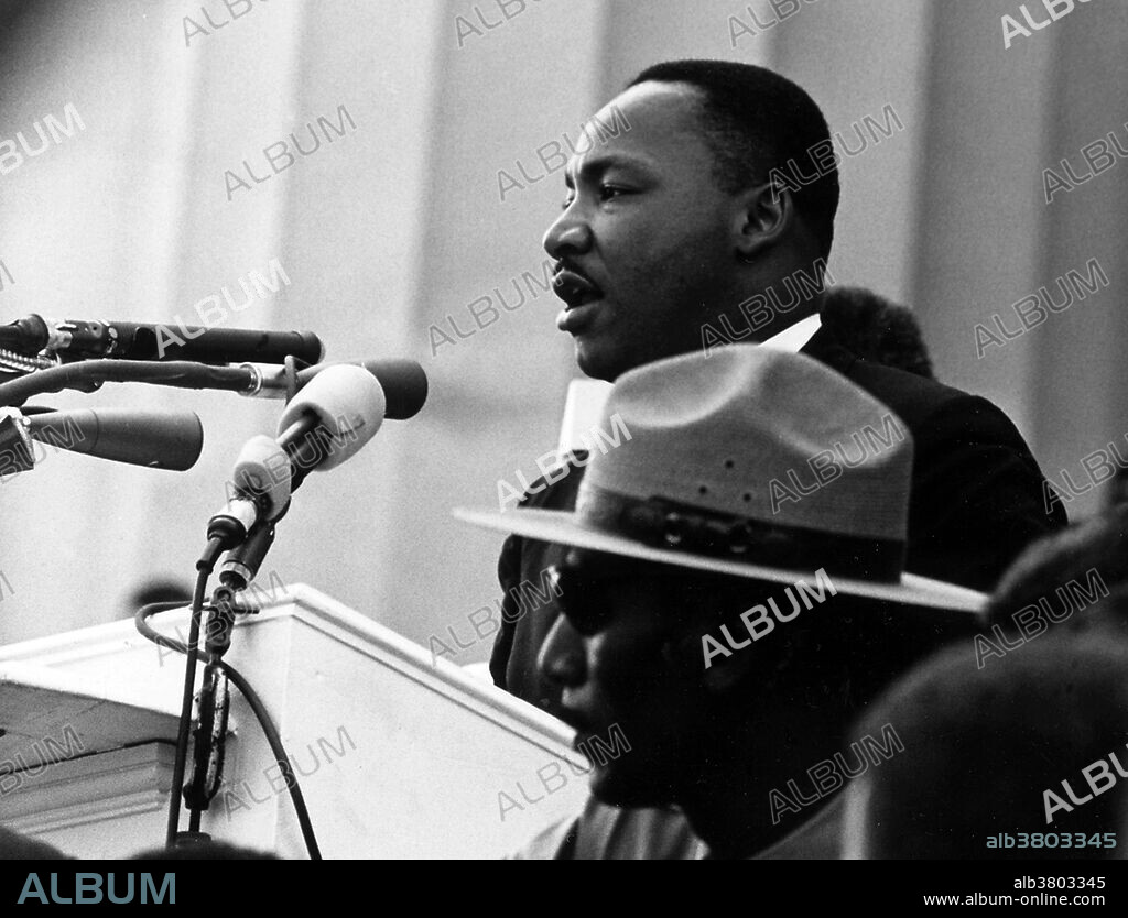 Entitled: "Dr. Martin Luther King, Jr. speaking." The March on Washington for Jobs and Freedom was one of the largest political rallies for human rights in United States history and called for civil and economic rights for African-Americans. On Wednesday, August 28, 1963. Martin Luther King, Jr., standing in front of the Lincoln Memorial, delivered his historic "I Have a Dream" speech in which he called for an end to racism. The march was organized by a group of civil rights, labor, and religious organizations, under the theme "jobs, and freedom". Estimates of the number of participants varied from 200,000 to 300,000; it is widely accepted that approximately 250,000 people participated in the march. Observers estimated that 75-80% of the marchers were black. The march is credited with helping to pass the Civil Rights Act (1964) and preceded the Selma Voting Rights Movement which led to the passage of the Voting Rights Act (1965).