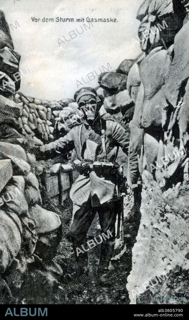 WWI, German Soldier Wearing Gas Mask