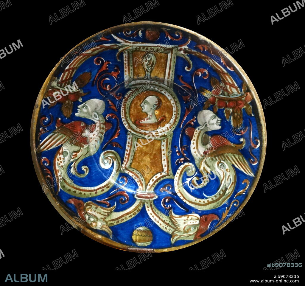 Standing Bowl: The Judgement of Paris. Possibly made in Pesaro and painted by the painter 'S'. Images from Greek mythology, lustred at Gubbio, mid-16th century.