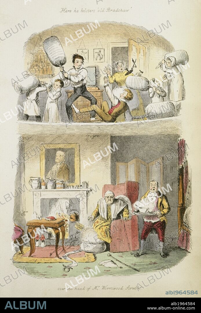J LEECH. Two scenes; one children having a pillow fight, the other of an elderly man in an armchair with his feet in a tub of steaming water, with a man beside him holding a tray. â€œYoung Troublesome,â€ or Master Jackyâ€™s Holidays. A series of coloured engravings, by J. Leech. London, [1850.]. â€œYoung Troublesome,â€ or Master Jackyâ€™s Holidays. [A series of coloured engravings, by J. Leech.]. Source: 1899.cc.42 9. Language: English.