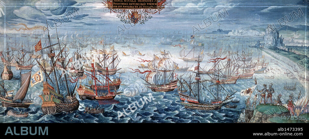 ANÓNIMO. FELIPE II REY DE ESPAÑA . 1527 - 1598 " ARMADA INVENCIBLE " , AÑO 1588 ANONIMO SIGLO XVI. ESCUELA HOLANDESA.