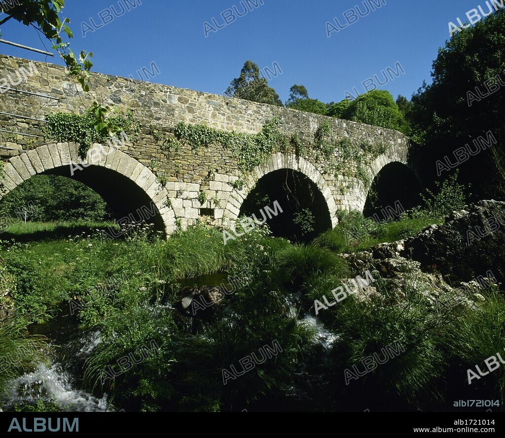 Spain, Galicia, La Coru–a province, Melide, Furelos. Bridge over the Furelos river. Medieval era. Way of St. James.