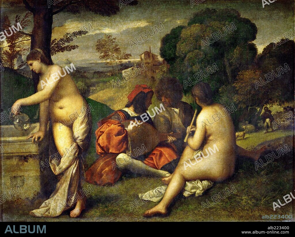 Tiziano / 'Concierto campestre', Óleo sobre lienzo, 105 x 136,5 cm.