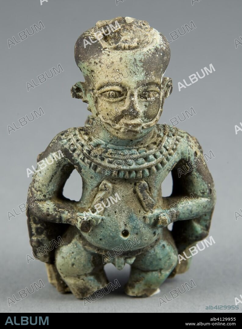 ANCIENT EGYPTIAN. Amulet of Pataikos. Egyptian. Date: 1069 BC-664 BC. Dimensions: 7 × 5.1 × 1.9 cm (2 3/4 × 2 × 3/4 in.). Faience. Origin: Egypt.