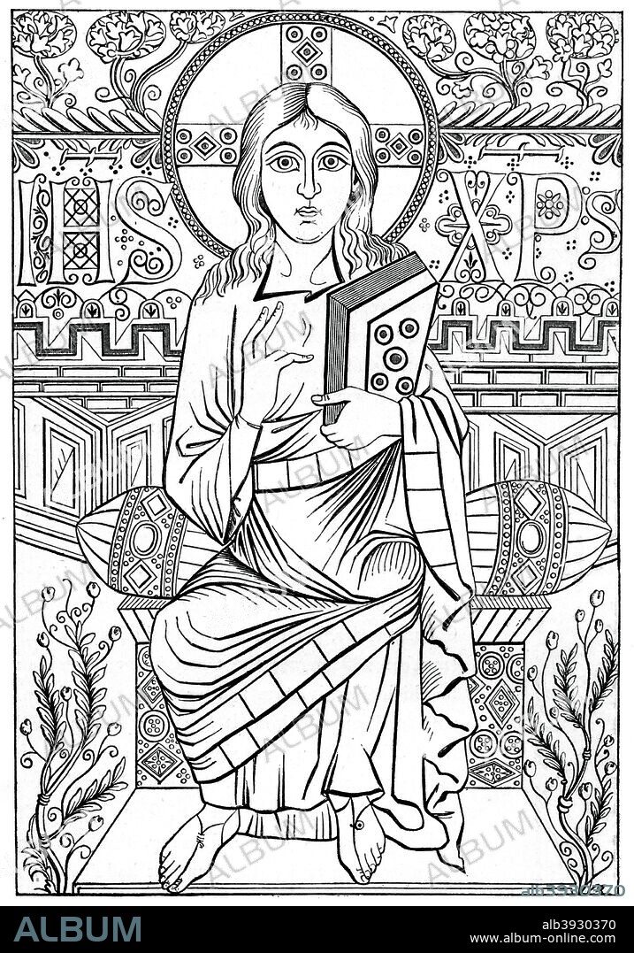 The Emperor Charlemagne (742-814), 1870. A 19th century version of an earlier original from the book of the Gospels of Charlemagne, held by the library of the Louvre, Paris. From The Arts of the Middle Ages and at the Period of the Renaissance, by Paul LaCroix (London, 1870).